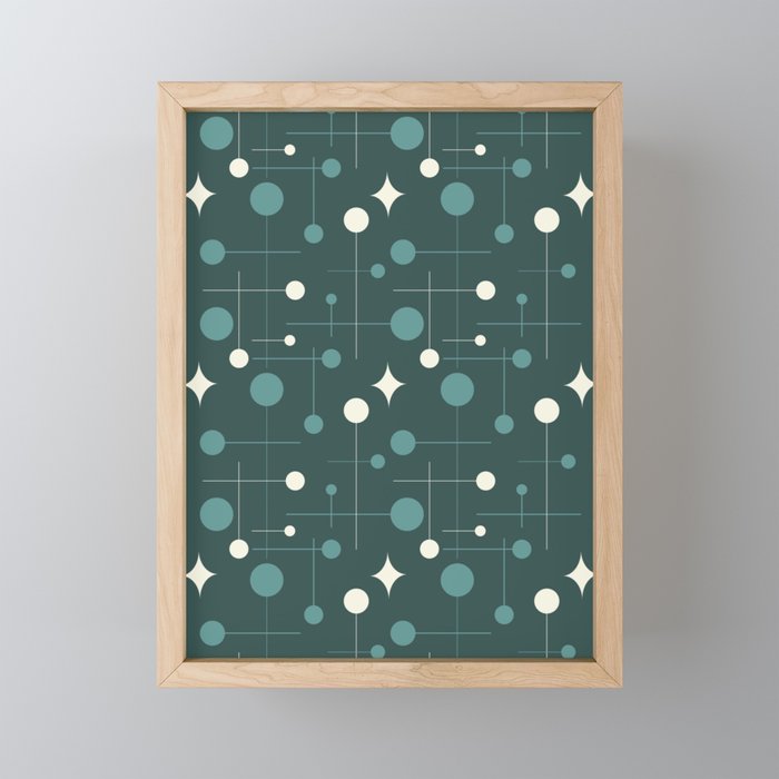 Mid Century Modern Abstract Pattern 31 in Teal, Charcoal and Cream Framed Mini Art Print