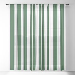 Large Forest Green and White Rustic Vertical Beach Stripes Sheer Curtain