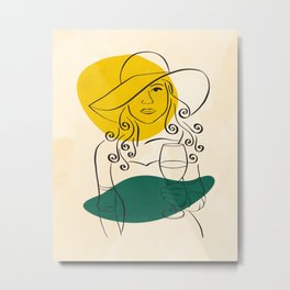 Woman holding wine glass Metal Print | Watercolor, Forliving Room, Digital, Ink, Woman, Wineglass, Green, Minimalistportrait, Abstractportrait, Winelovers 