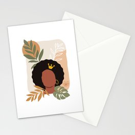 Tropical afro queen, Tropical Queen girl with tropical leafs Stationery Cards