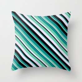 [ Thumbnail: Dark Cyan, Aquamarine, Lavender & Black Colored Pattern of Stripes Throw Pillow ]