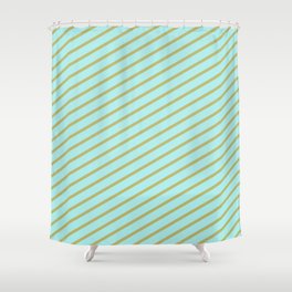 [ Thumbnail: Turquoise and Dark Khaki Colored Striped Pattern Shower Curtain ]