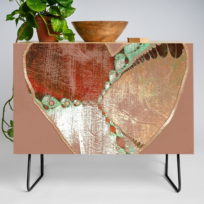 Love Lives On - maroon, taupe, sea green, russet Credenza