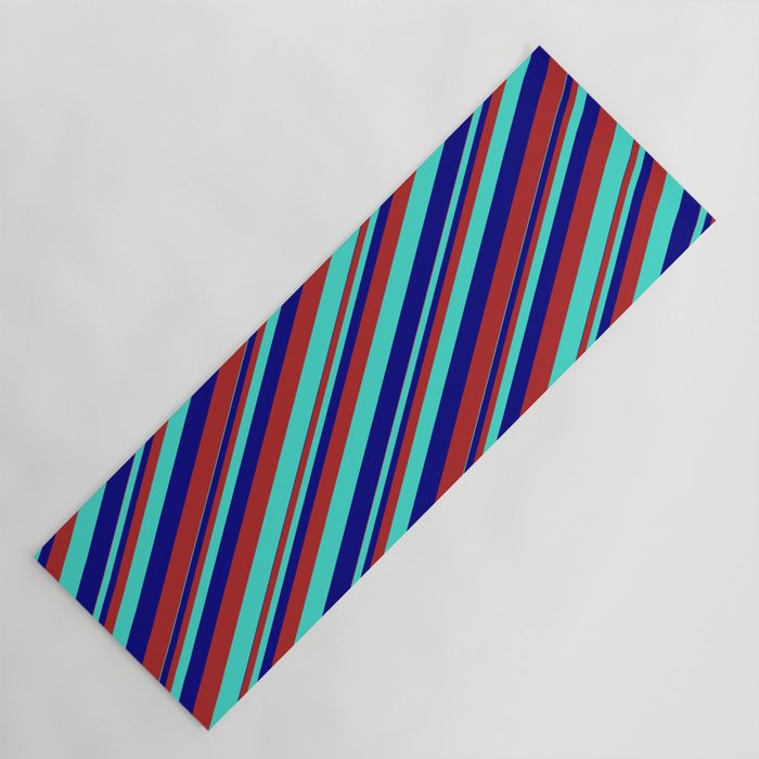Blue, Red & Turquoise Colored Stripes Pattern Yoga Mat