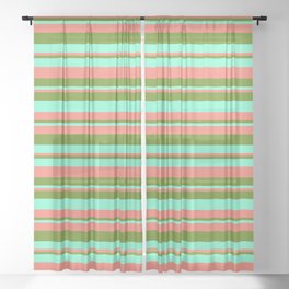 [ Thumbnail: Salmon, Green & Aquamarine Colored Stripes/Lines Pattern Sheer Curtain ]