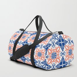 Cheerful Retro Modern Kitchen Tile Mini Pattern Red and Navy Blue Duffle Bag