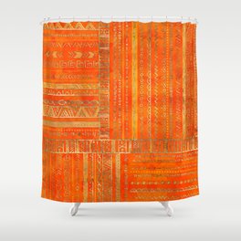 Tribal Ethnic pattern gold on bright orange Shower Curtain