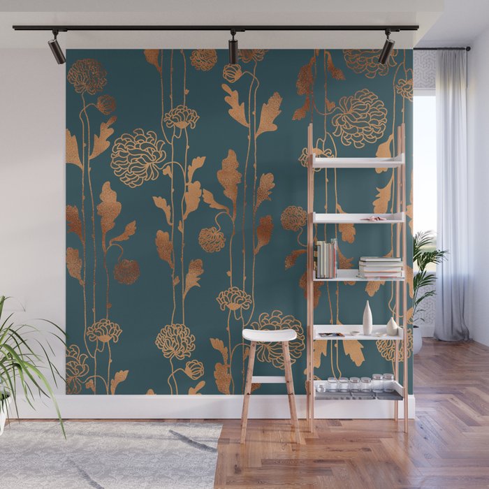 Art Deco Copper Flowers Wall Mural by betterhome | Society6