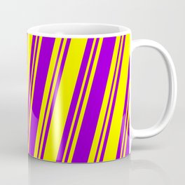 [ Thumbnail: Yellow & Dark Violet Colored Lined Pattern Coffee Mug ]