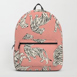 White Tigers on Pink Backpack | Kitschyblackwhite, Teenroom, Dormroom, Curated, Graphicdesign, Whitepattern, Tweenroom, Whitetiger, Animalpattern, Kitschypink 