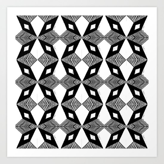Linocut printmaking pattern black and white scandinavian scandi hipster cute geometric art Art Print