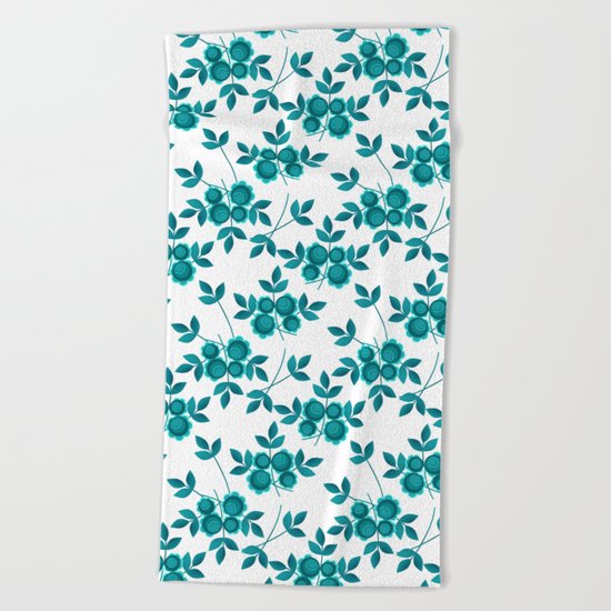 Retro .Turquoise flowers on a white background . Beach Towel