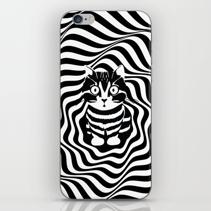 Trippy Illusion In Black And White With Kitten iPhone Skin