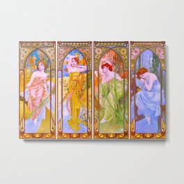 Alphonse Mucha (Czech, 1860-1939) - Title: The Times of the Day series [ Morning Awakening - Brightness of the Day - Evening Contemplation - Night's Rest ] - Date: 1899 - Style: Art Nouveau - Digitally Enhanced Version (1800 dpi) - Metal Print