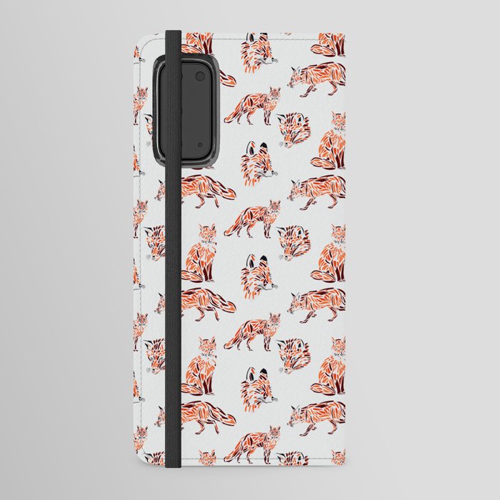 seamless pattern of red fox silhouettes simulating strokes with digital painting Android Wallet Case
