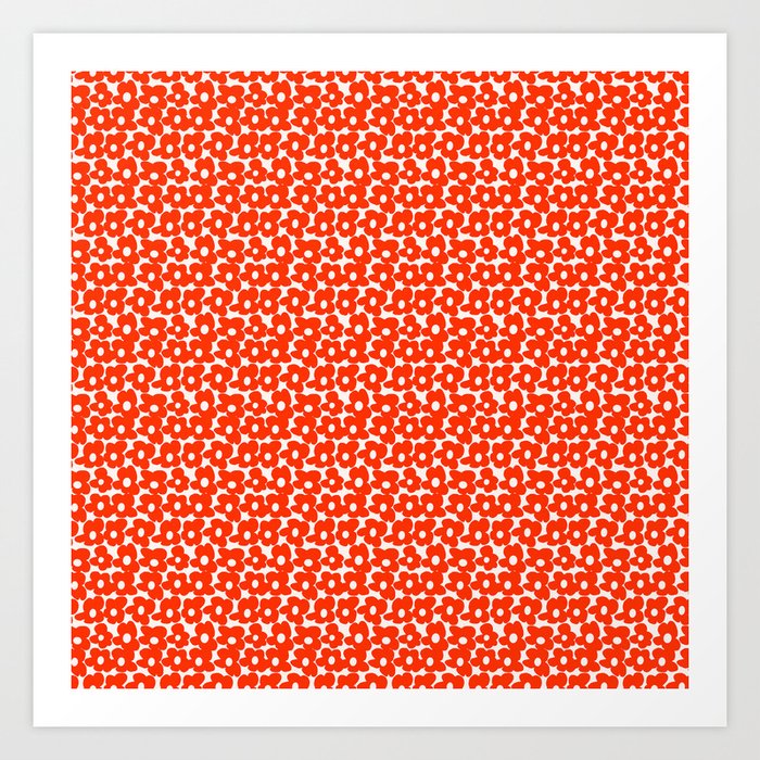 Tiny Orange Retro Flowers White Background #decor #society6 #buyart Art Print