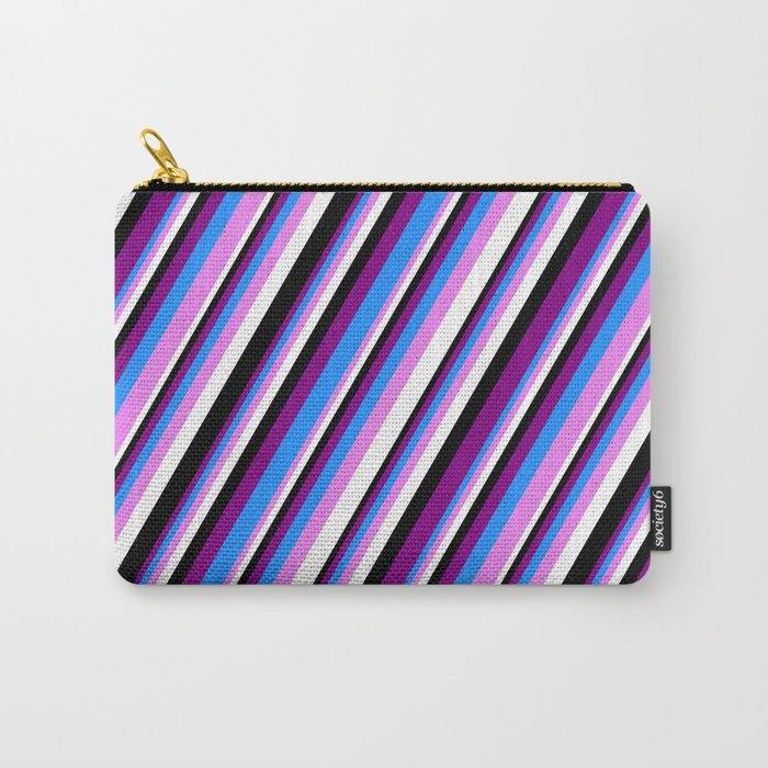 Purple, Blue, Violet, White & Black Colored Stripes Pattern Carry-All Pouch