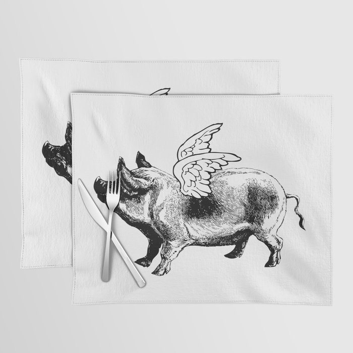 Pig with Wings | Flying Pig | When Pigs Fly | Pigs with Wings | Vintage Pig | Placemat