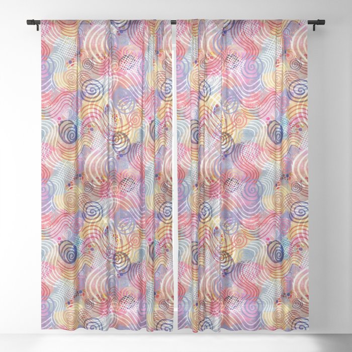 Vintage Surface Print Design High Resolution Colorful Hand Painted Print Design Sheer Curtain