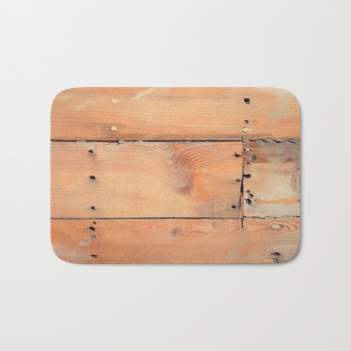 Wooden ship board with nails and screws Bath Mat