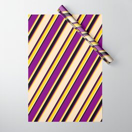 [ Thumbnail: Purple, Yellow, Bisque, and Black Colored Pattern of Stripes Wrapping Paper ]