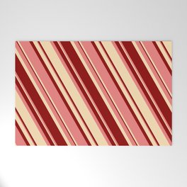 [ Thumbnail: Light Coral, Beige, and Dark Red Colored Lines Pattern Welcome Mat ]