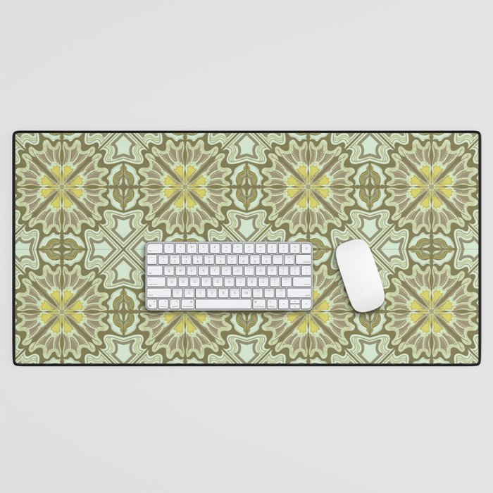 Summer yellow vintage abstract floral pattern  Desk Mat