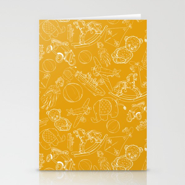 Mustard and White Toys Outline Pattern Stationery Cards