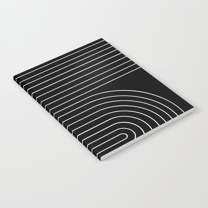 Minimal Line Curvature II Black and White Mid Century Modern Arch Abstract Notebook