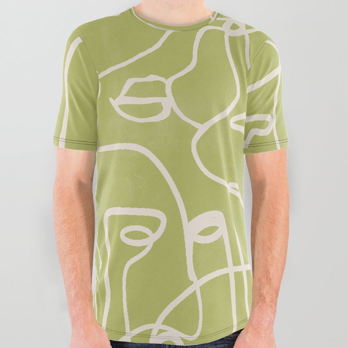 abstract line art faces All Over Graphic Tee