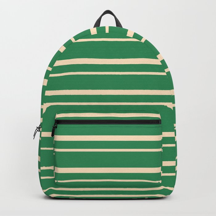 Sea Green and Bisque Colored Lined Pattern Backpack