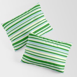 [ Thumbnail: Light Yellow, Green, and Light Blue Colored Lined/Striped Pattern Pillow Sham ]