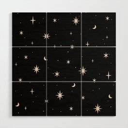 Starry night pattern black night Wood Wall Art