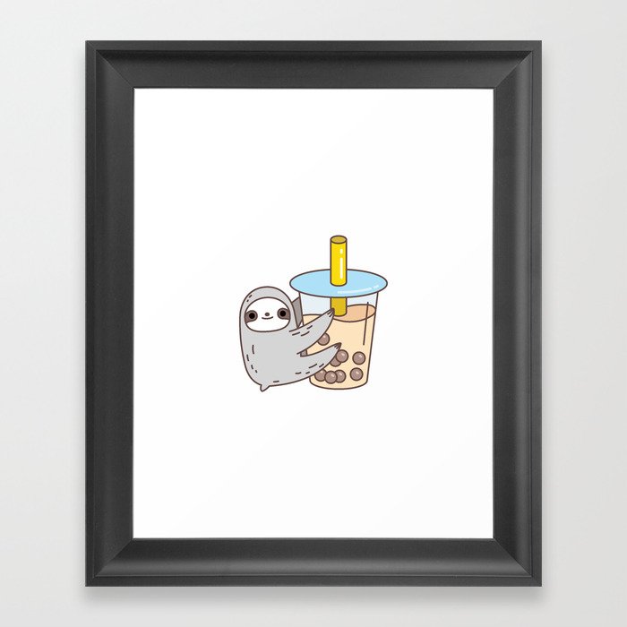 Sloth Loves Bubble Tea Framed Art Print