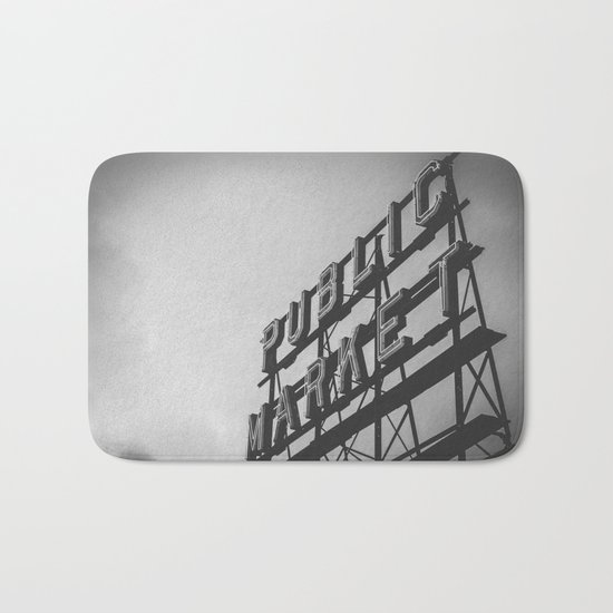 Seattle Pike Place Public Market Black and White Bath Mat