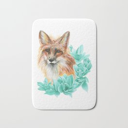 Fox Bath Mat | Wildlife, Watercolor, Teal, Acrylic, Orange, Animal, Painting, Color, Nature, Colour 