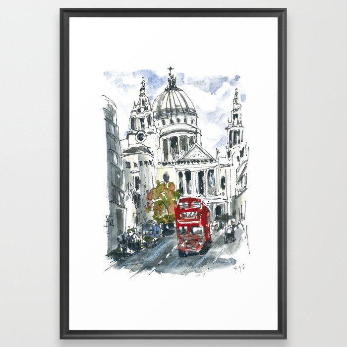 London St Paul's Cathedral red bus Framed Art Print