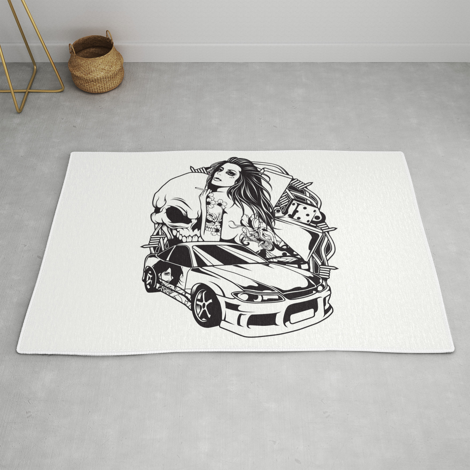 Tattoo Girl With Skull And Car Snake Rug By Kingfuture Society6