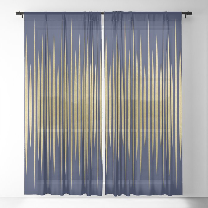 Linear Blue & Gold Sheer Curtain