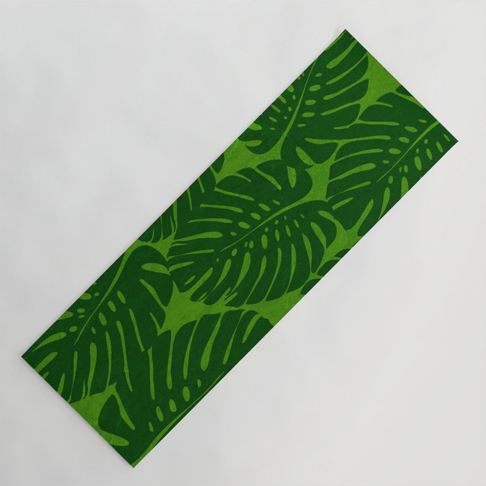 Tropical Monstera Leaf Pattern in Green Yoga Mat
