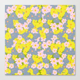 Pastel Spring Flowers On Green Canvas Print