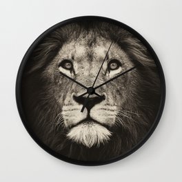Portrait of a lion king - monochrome photography illustration Wall Clock