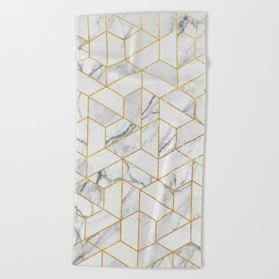 Marble hexagonal pattern Beach Towel