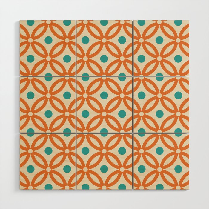 Pretty Intertwined Ring and Dot Pattern 641 Orange Blue and Beige Wood Wall Art