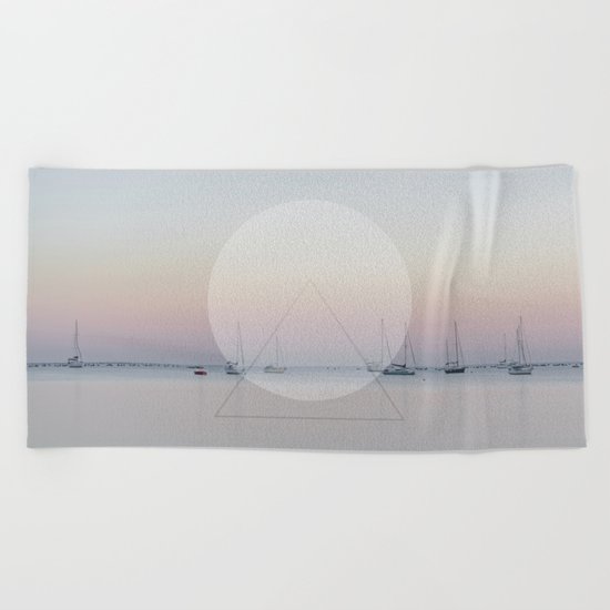 Calm Sea Sail Boats Geometric Nature Art Beach Towel
