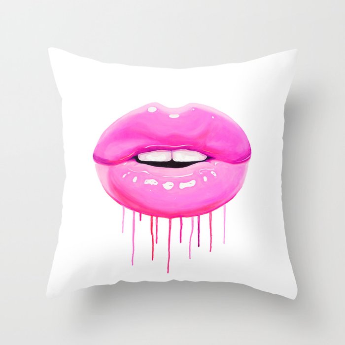 Pink lips Throw Pillow