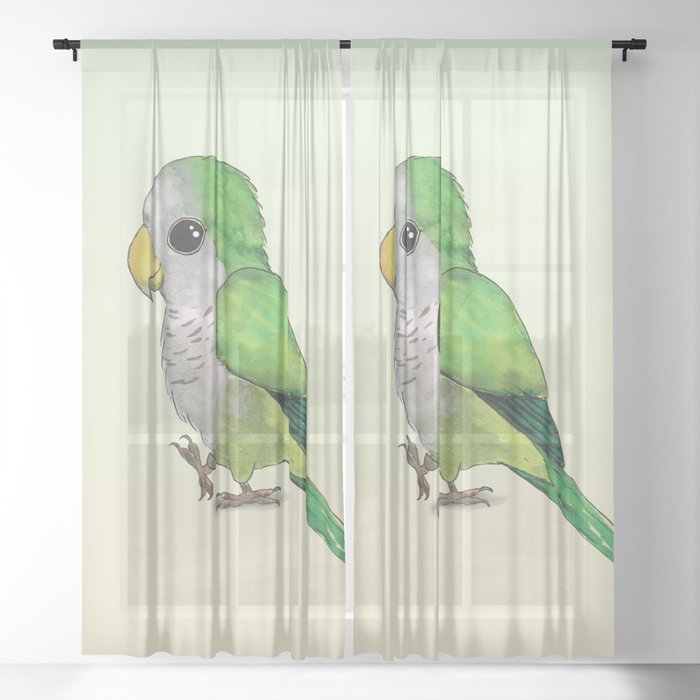 Very cute green parrot Sheer Curtain
