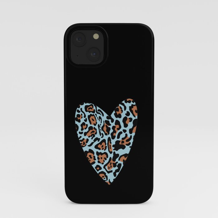 Leopard heart blue iPhone Case