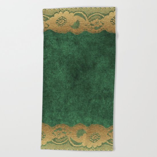 Green Lace Velvet 02 Beach Towel
