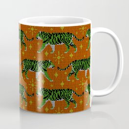 Cross-Stitched Tigers (Orange and Green) Coffee Mug